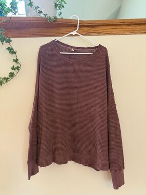 Wishlist Waffle Knit Long Sleeve Pullover - Mauve